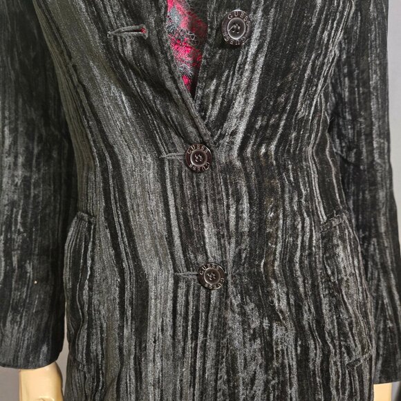 Y2K Guess Black Velvet Long Jacket Trench Coat Size S Gothic Witchy Whimsigoth - Picture 3 of 14